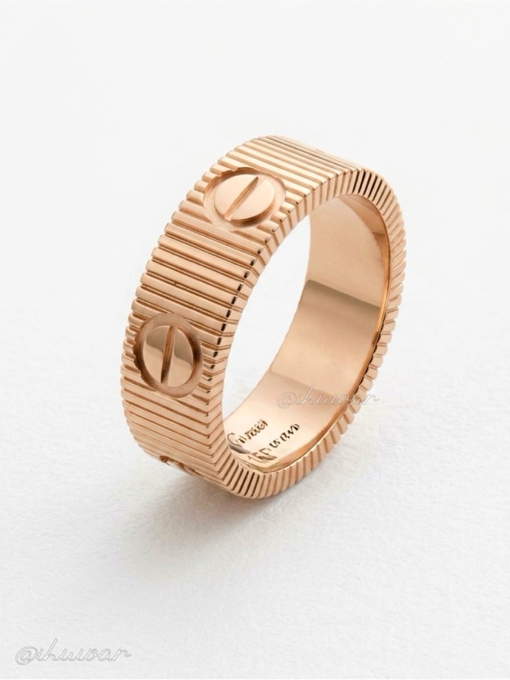 Gold LOVE Ring Screw Motifs Ribbed Band Ring Size 7 - Picture 4 of 5